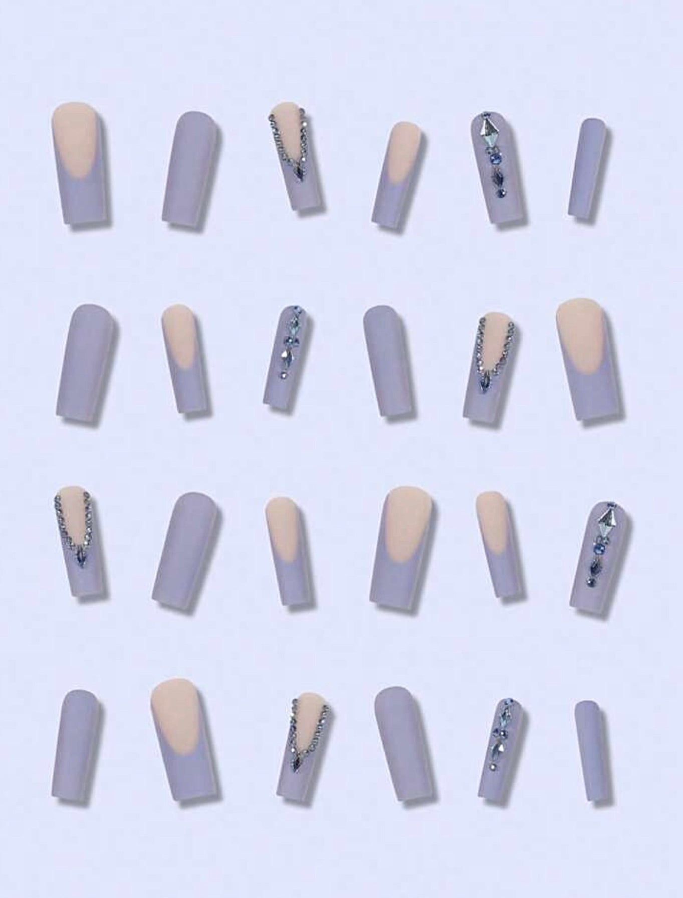 XXL long blue rhinestone press on nails