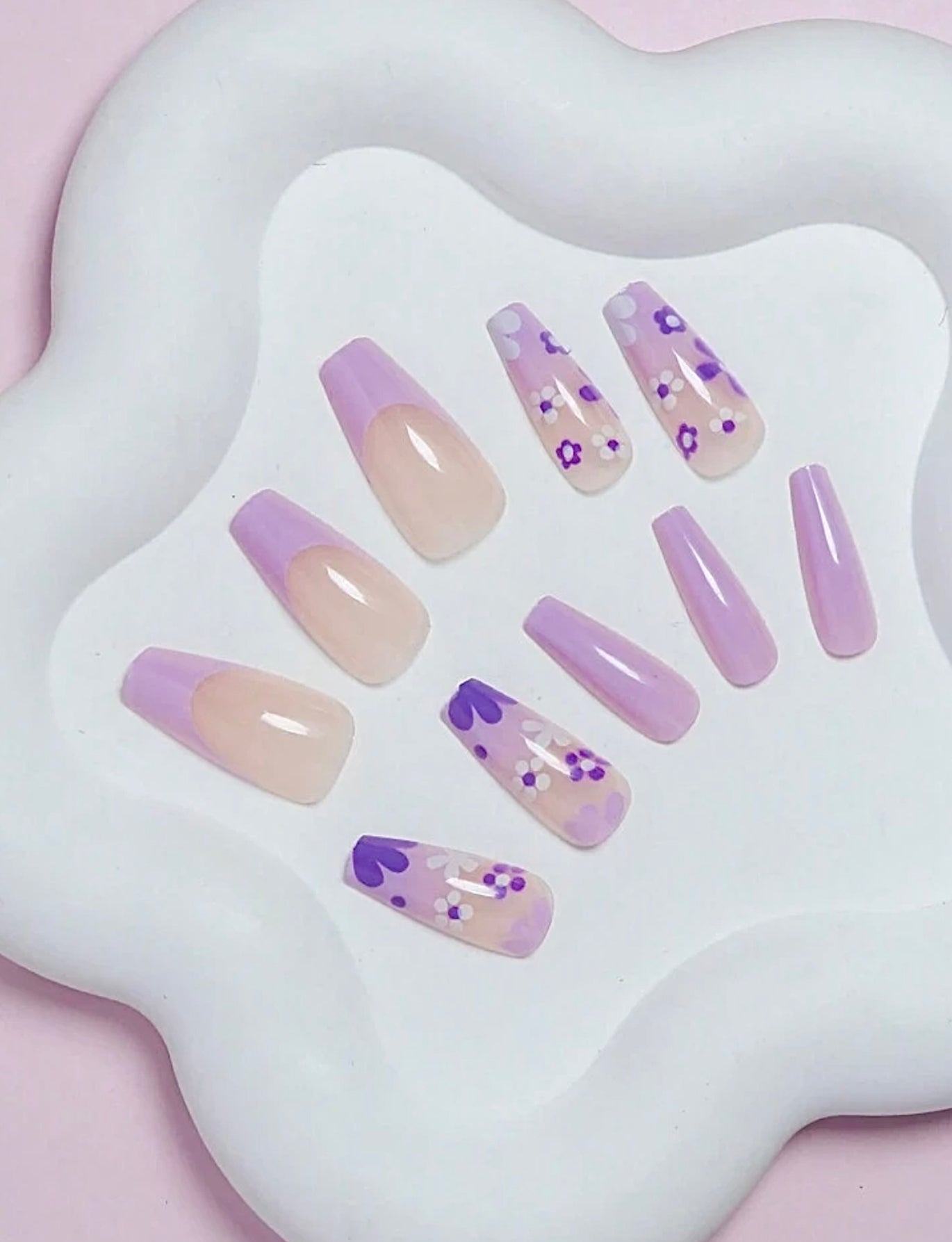 flower design purple press on nails