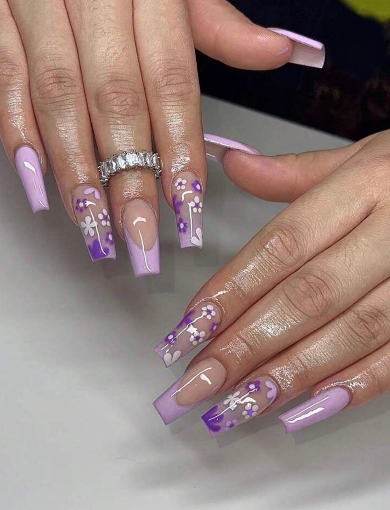 flower design purple press on nails