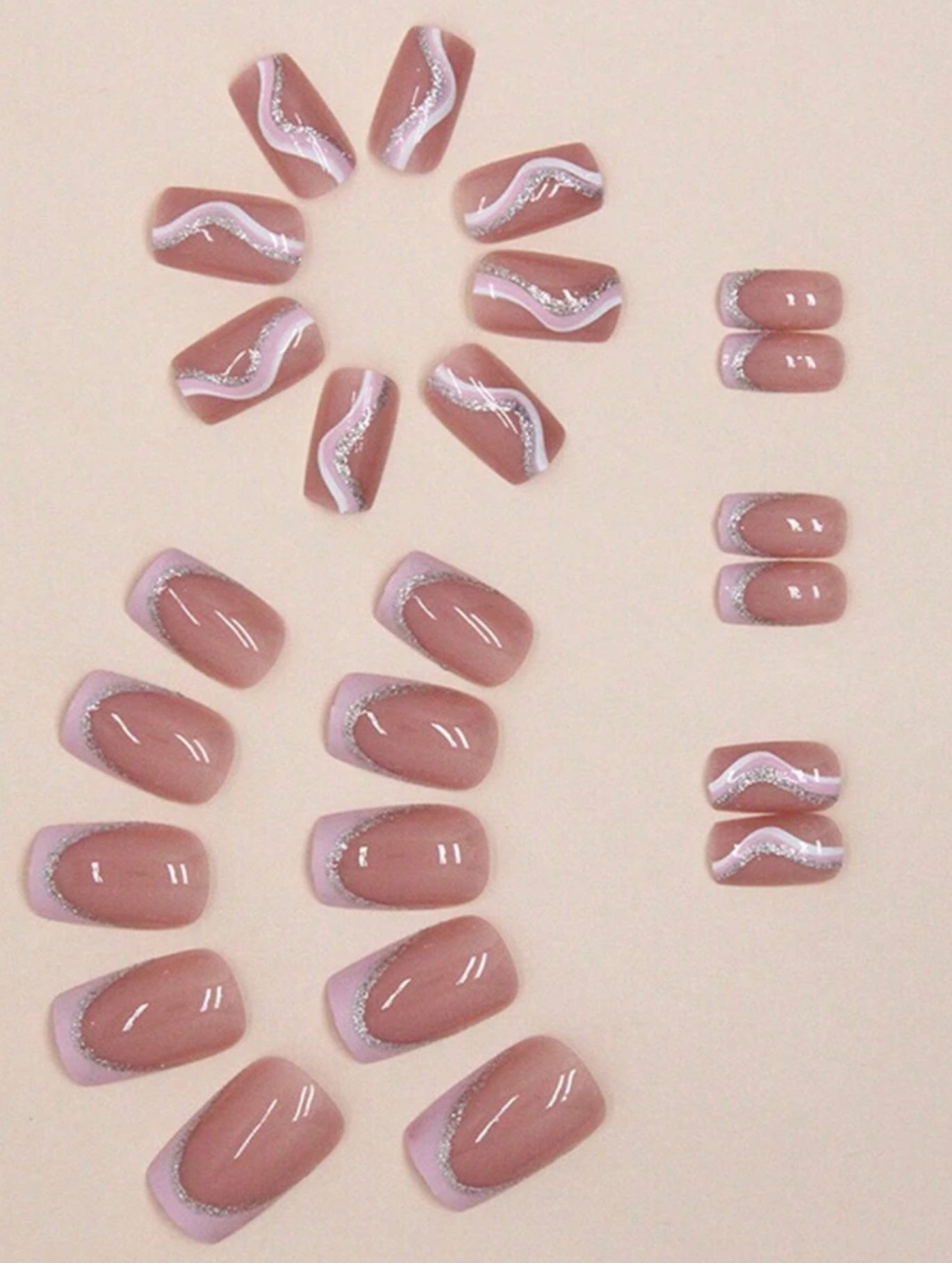 French style glitter design press on nails