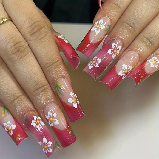 Tropical flower press on nails