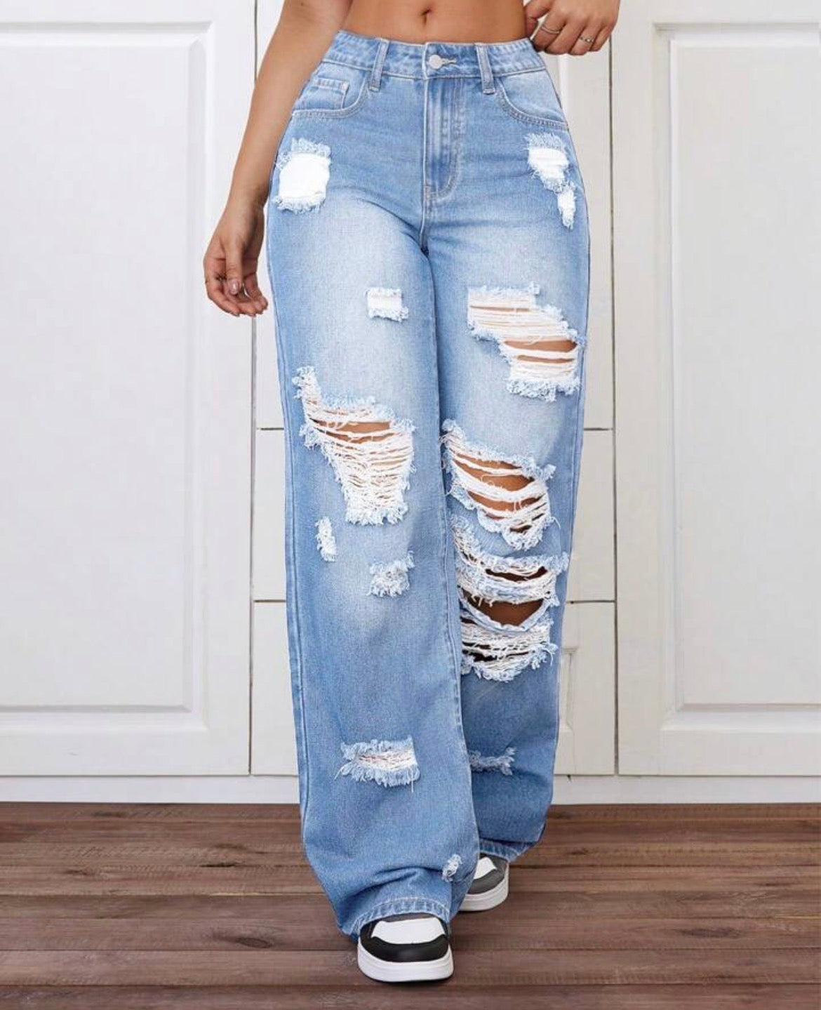 Women’s High Waist Distressed Wide Leg Baggy Jeans | Light Wash Ripped Denim Pants | Trendy Y2K Relaxed Fit Jeans