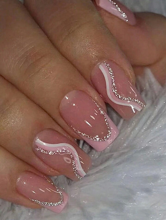French style glitter design press on nails