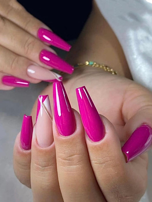 pink gold stripe press on nails